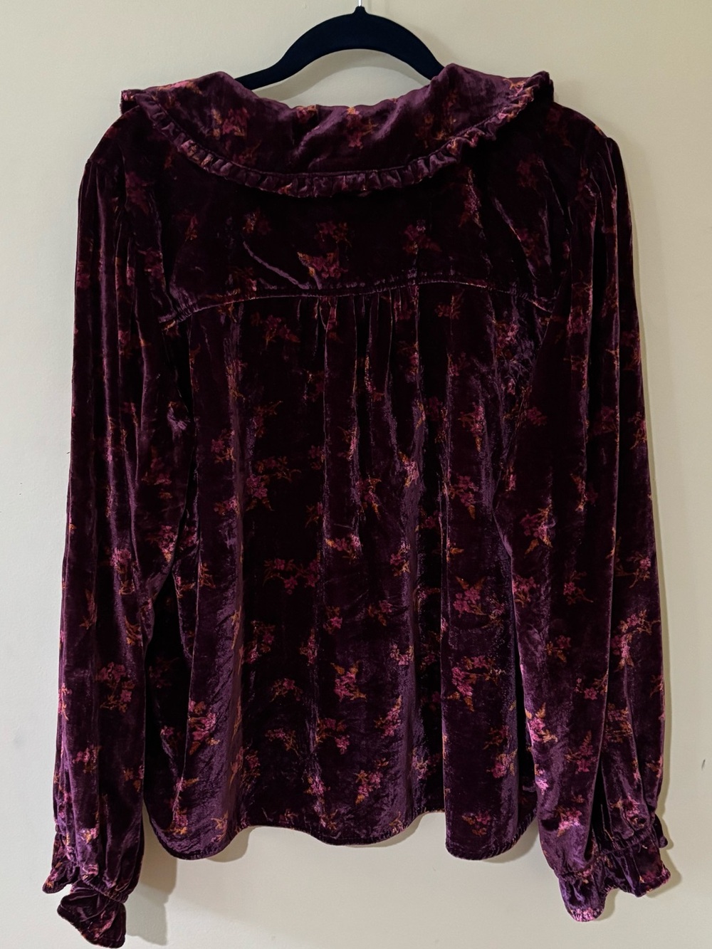 Pilcro ANTHROPOLOGIE velvet KEIRA floral RUFFLE COLLAR top purple ROMANTIC xl - Picture 5 of 11